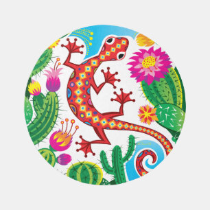 Southwest Gecko with Cactus Blossoms Outdoor Rug