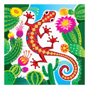 Southwest Gecko with Cactus Blossoms Photo Print