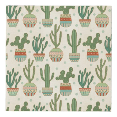 Southwest Geo Step  Cactus Pattern Faux Canvas Print