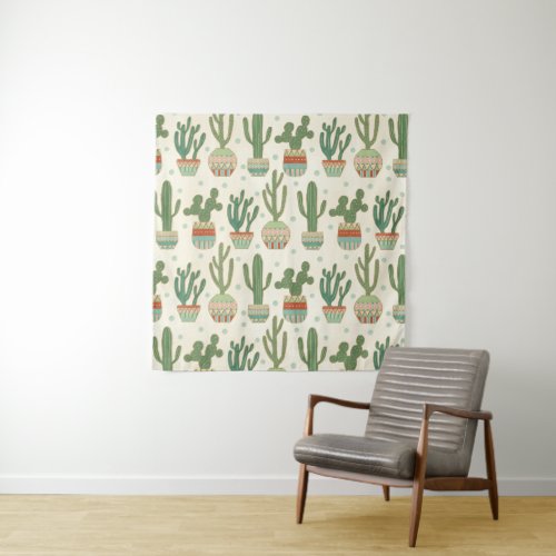 Southwest Geo Step  Cactus Pattern Tapestry