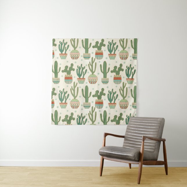 Southwest Geo Step | Cactus Pattern Tapestry (In Situ (Horizontal))