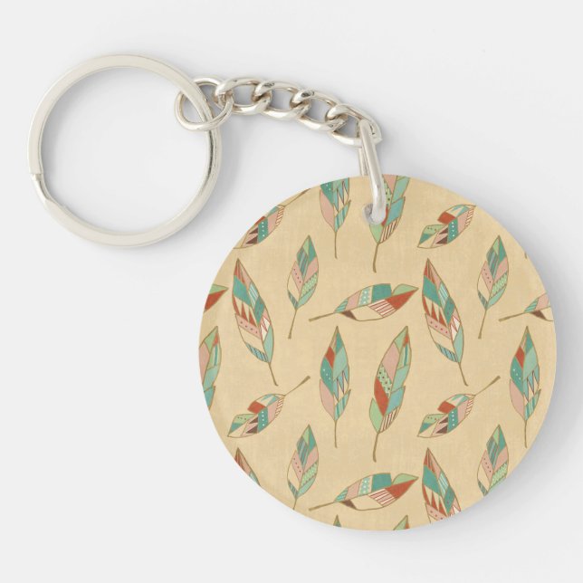 Southwest Geo Step | Coral Feather Pattern Keychain (Front)