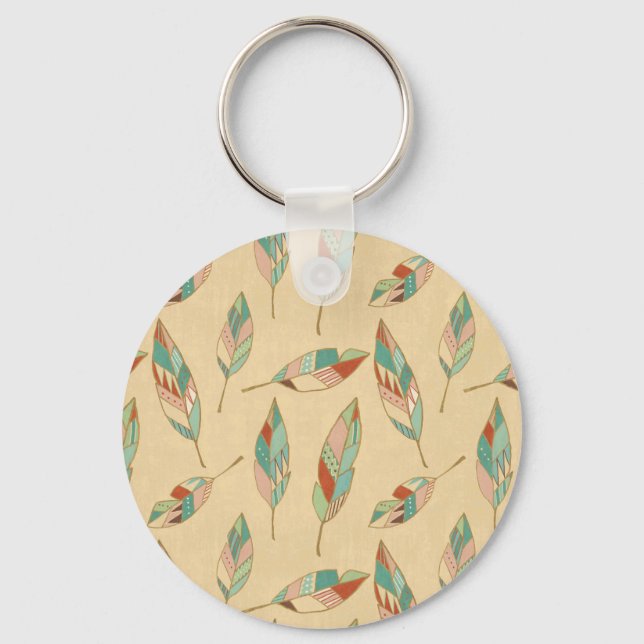 Southwest Geo Step | Coral Feather Pattern Keychain (Front)