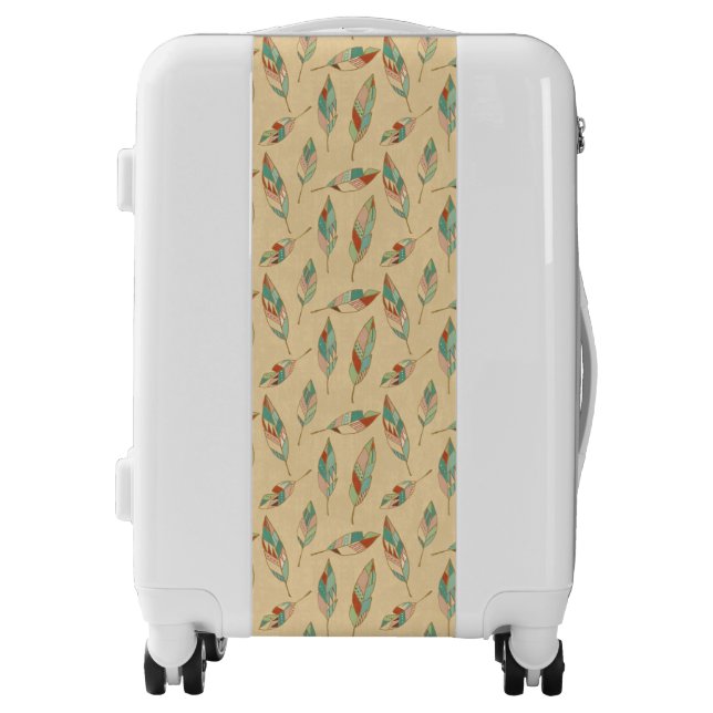 Southwest Geo Step | Coral Feather Pattern Luggage (Front)