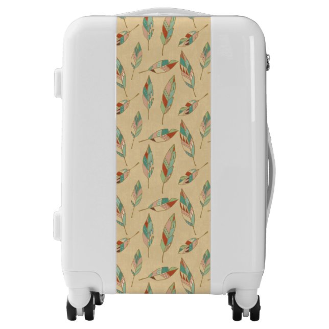 Southwest Geo Step | Coral Feather Pattern Luggage (Front)