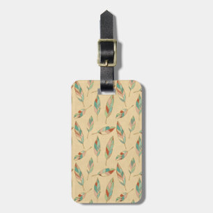 Southwest Geo Step Coral Feather Pattern Luggage Tag