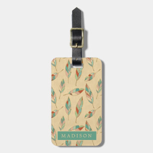 Southwest Geo Step Coral Feather Pattern Luggage Tag