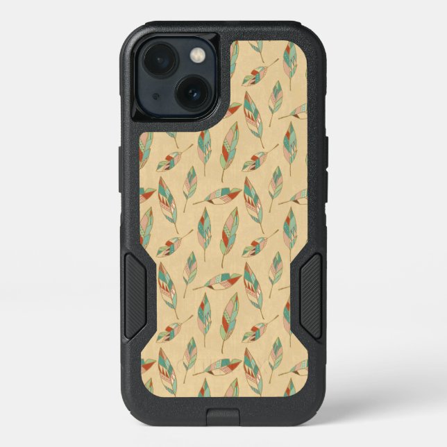 Southwest Geo Step | Coral Feather Pattern Otterbox iPhone Case (Back)