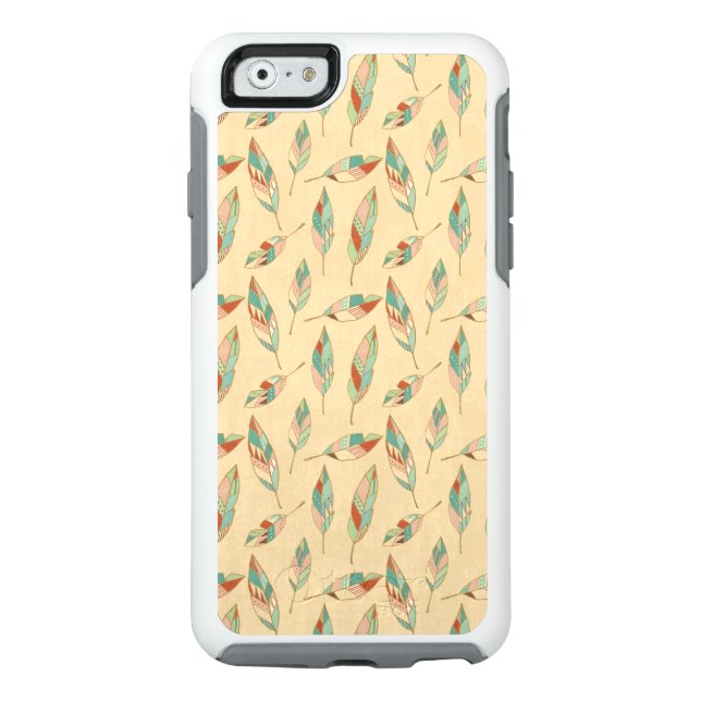 Southwest Geo Step | Coral Feather Pattern Otterbox iPhone Case (Back)