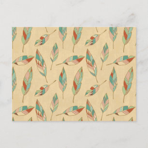 Southwest Geo Step Coral Feather Pattern Postcard
