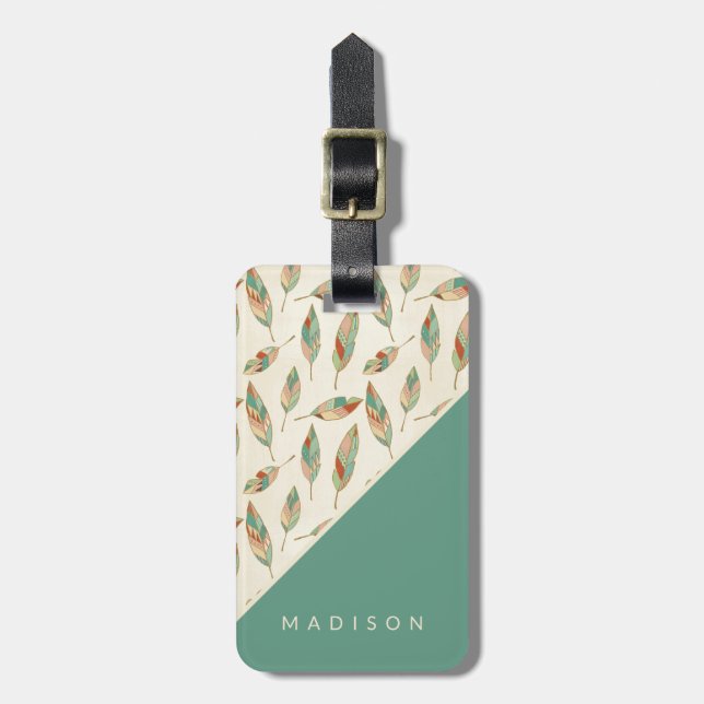 Southwest Geo Step | Geometric Feather Pattern Luggage Tag (Front Vertical)