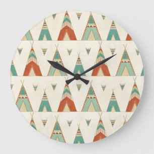 Southwest Geo Step   Geometric Teepee Pattern Large Clock