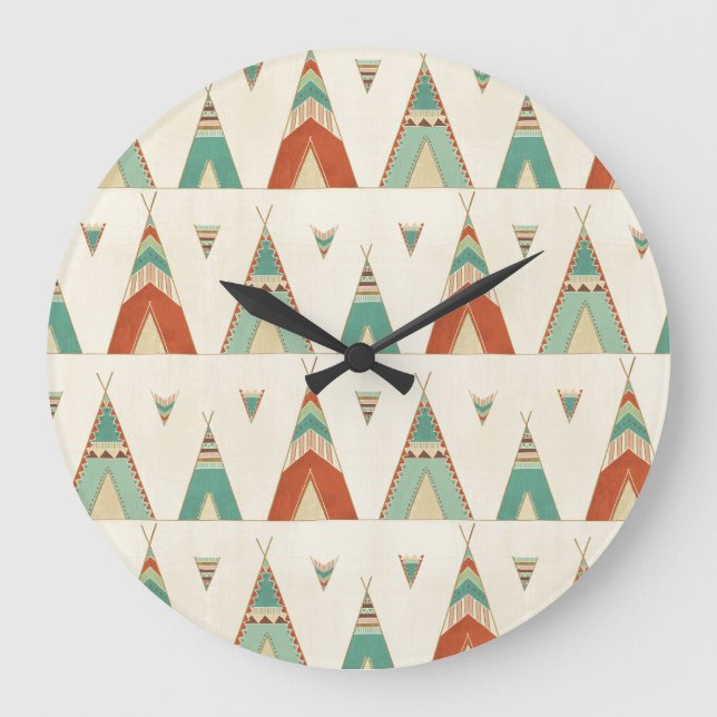 Southwest Geo Step | Geometric Teepee Pattern Large Clock (Front)