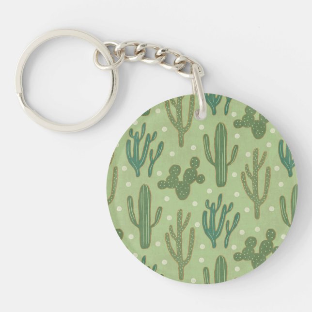 Southwest Geo Step | Green Cactus Pattern Keychain (Front)
