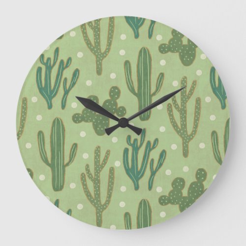 Southwest Geo Step  Green Cactus Pattern Large Clock
