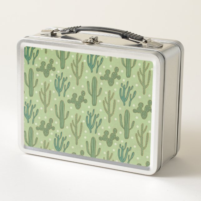 Southwest Geo Step | Green Cactus Pattern Metal Lunch Box (Front)