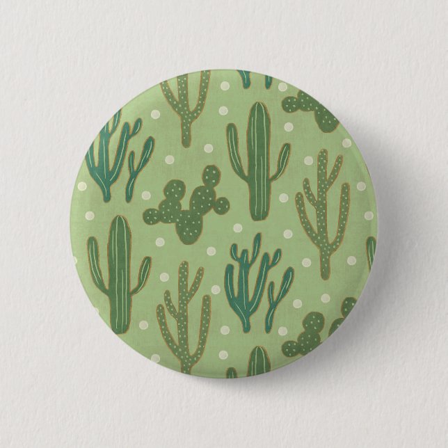 Southwest Geo Step | Green Cactus Pattern Pinback Button (Front)