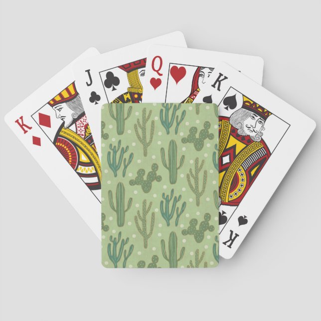Southwest Geo Step | Green Cactus Pattern Poker Cards (Back)