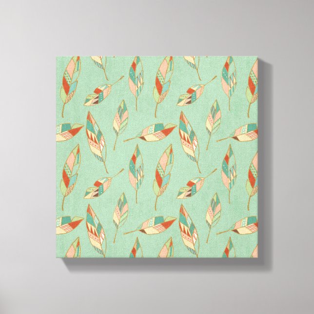 Southwest Geo Step | Green Feather Pattern Canvas Print (Front)