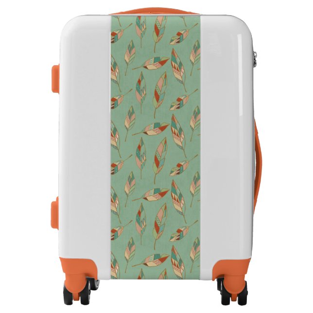 Southwest Geo Step | Green Feather Pattern Luggage (Front)