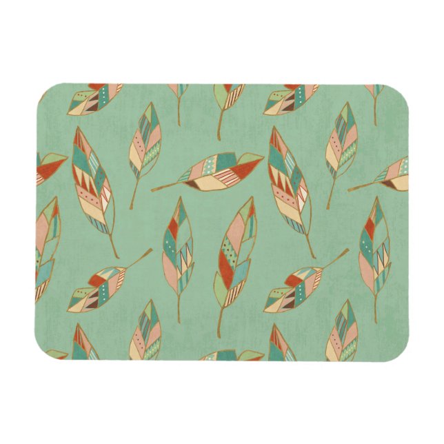 Southwest Geo Step | Green Feather Pattern Magnet (Horizontal)