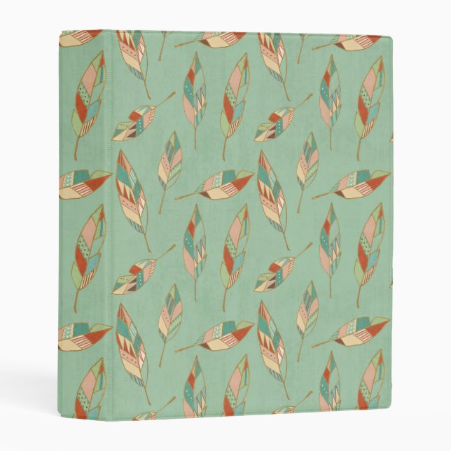 Southwest Geo Step | Green Feather Pattern Mini Binder (Front/Spine)