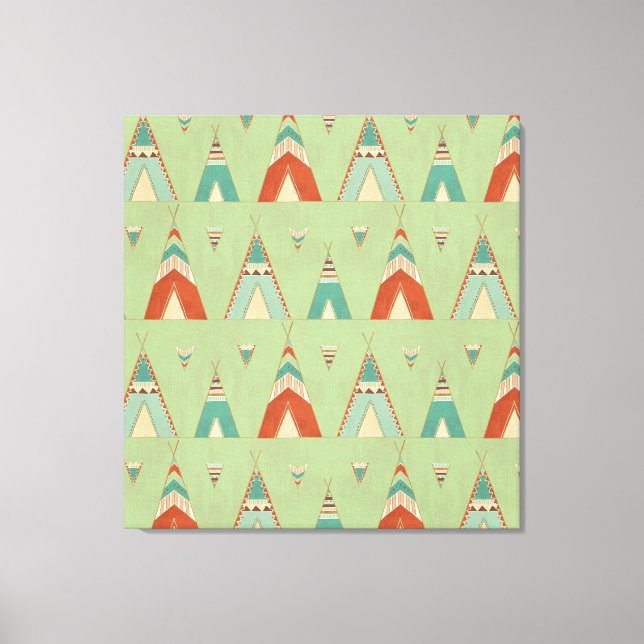 Southwest Geo Step | Green Teepee Pattern Canvas Print (Front)