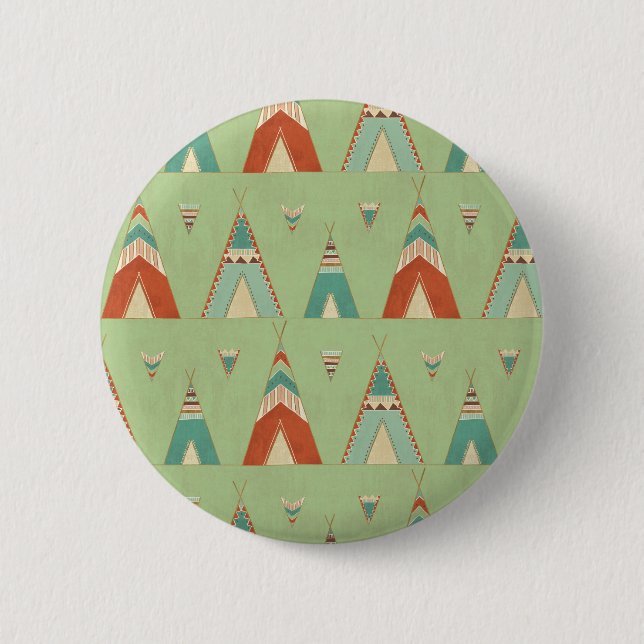 Southwest Geo Step | Green Teepee Pattern Pinback Button (Front)