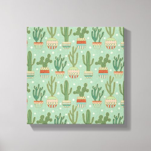 Southwest Geo Step  Potted Cactus Pattern Canvas Print