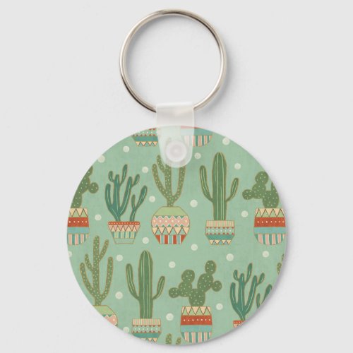 Southwest Geo Step  Potted Cactus Pattern Keychain