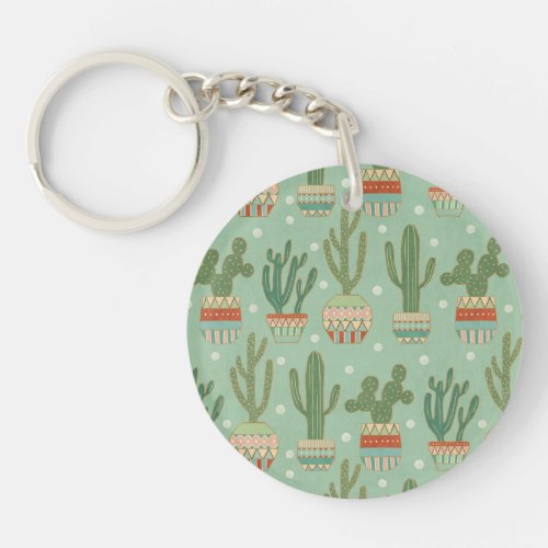 Southwest Geo Step  Potted Cactus Pattern Keychain