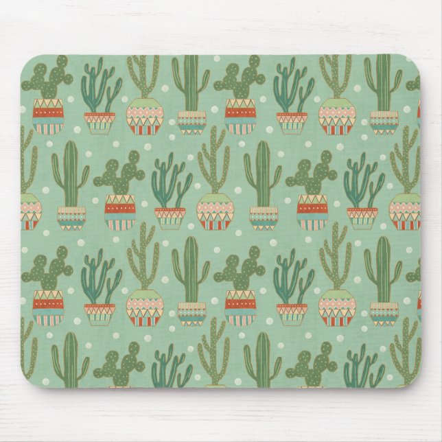 Southwest Geo Step | Potted Cactus Pattern Mouse Pad (Front)