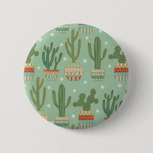 Southwest Geo Step | Potted Cactus Pattern Pinback Button (Front)