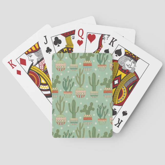 Southwest Geo Step | Potted Cactus Pattern Poker Cards (Back)