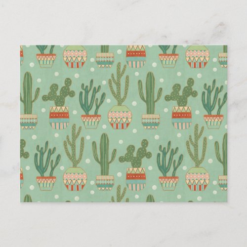 Southwest Geo Step  Potted Cactus Pattern Postcard