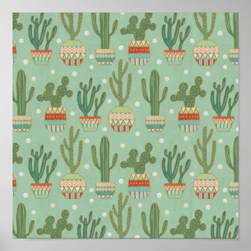 Southwest Geo Step  Potted Cactus Pattern Poster