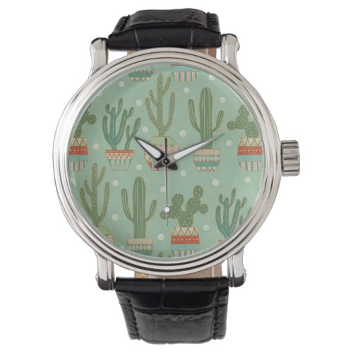 Southwest Geo Step  Potted Cactus Pattern Watch