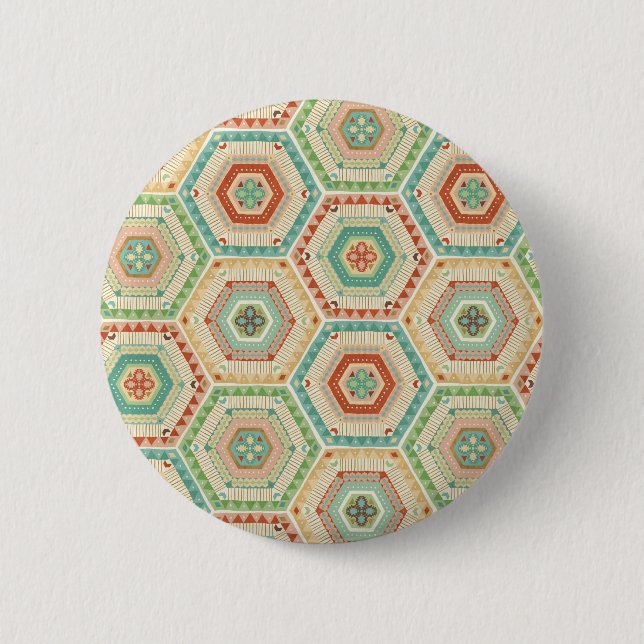 Southwest Geo Step | Southwest Hexagon Pattern Pinback Button (Front)