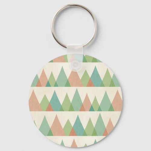 Southwest Geo Step  Teal  Coral Triangles Keychain