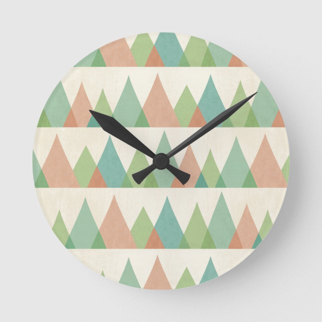Southwest Geo Step | Teal & Coral Triangles Round Clock (Front)