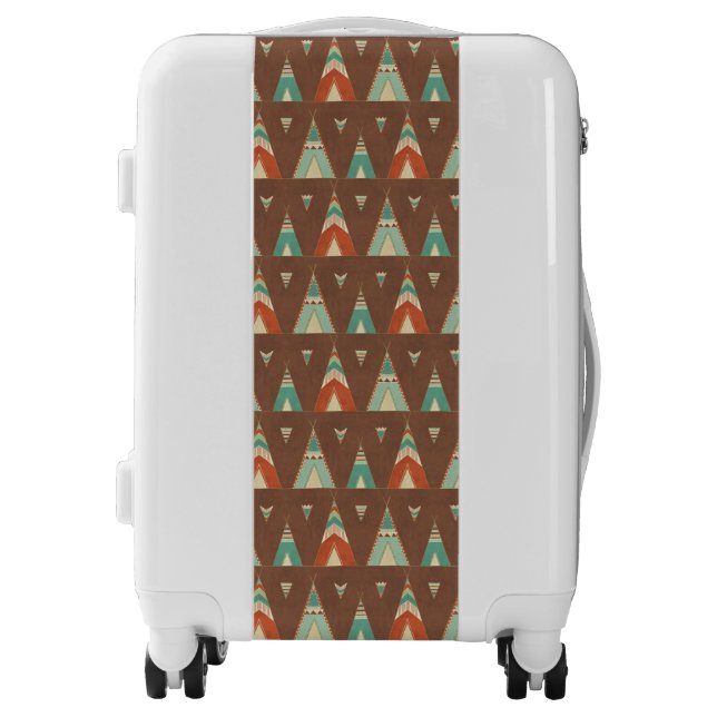 Southwest Geo Step | Teal Teepee Pattern Luggage (Front)