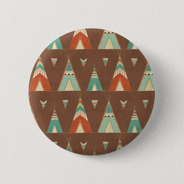 Southwest Geo Step | Teal Teepee Pattern Pinback Button (Front)