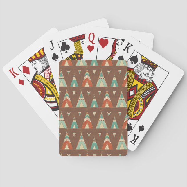 Southwest Geo Step | Teal Teepee Pattern Poker Cards (Back)
