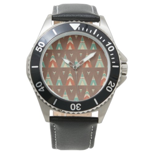 Southwest Geo Step  Teal Teepee Pattern Watch