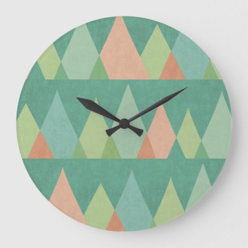 Southwest Geo Step  Teal Triangle Pattern Large Clock