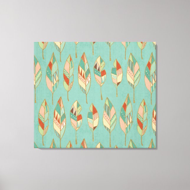 Southwest Geo Step | Watercolor Feather Pattern Canvas Print (Front)