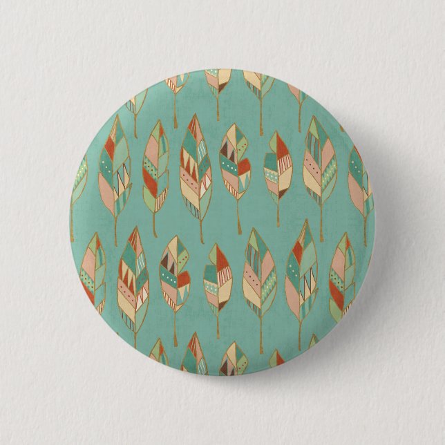 Southwest Geo Step | Watercolor Feather Pattern Pinback Button (Front)