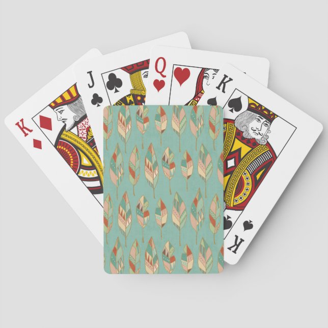 Southwest Geo Step | Watercolor Feather Pattern Poker Cards (Back)