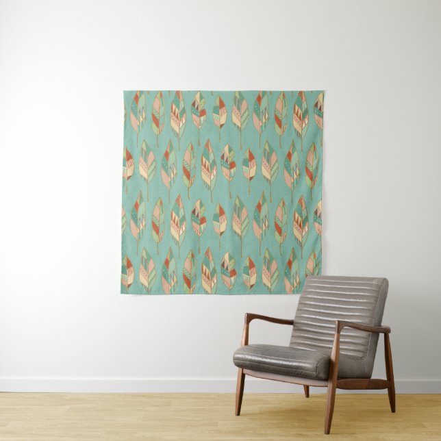 Southwest Geo Step | Watercolor Feather Pattern Tapestry (In Situ (Horizontal))