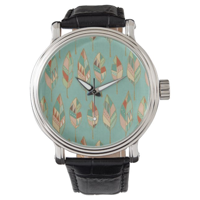 Southwest Geo Step | Watercolor Feather Pattern Watch (Front)